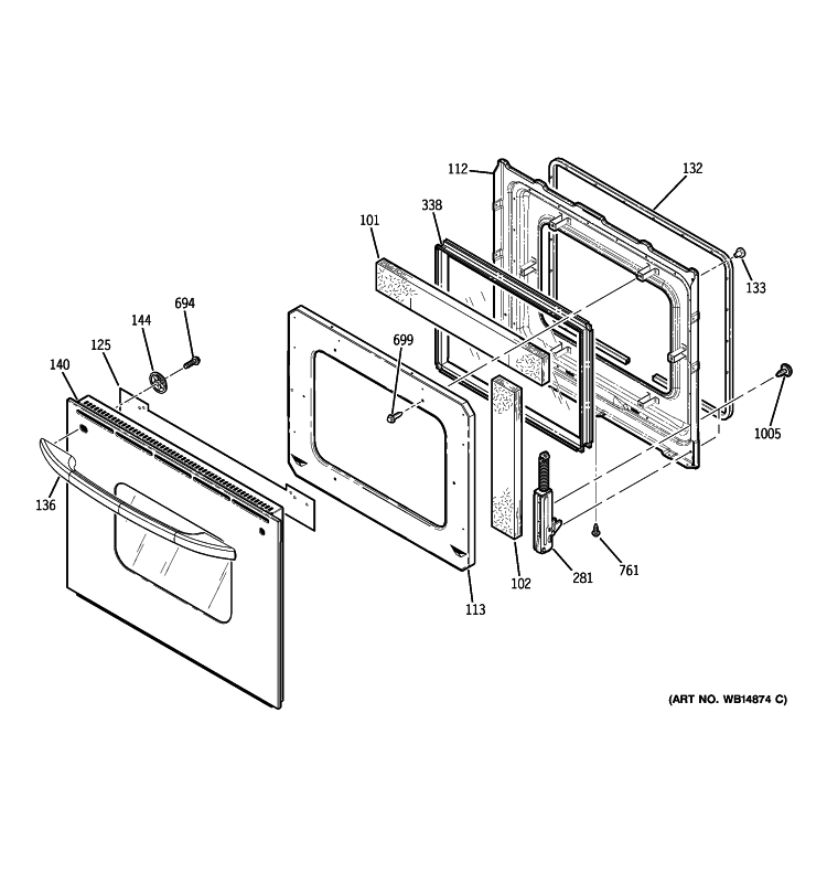 DOOR Diagram and Parts List for JKP30DP1CC  General Electric Wall Oven
