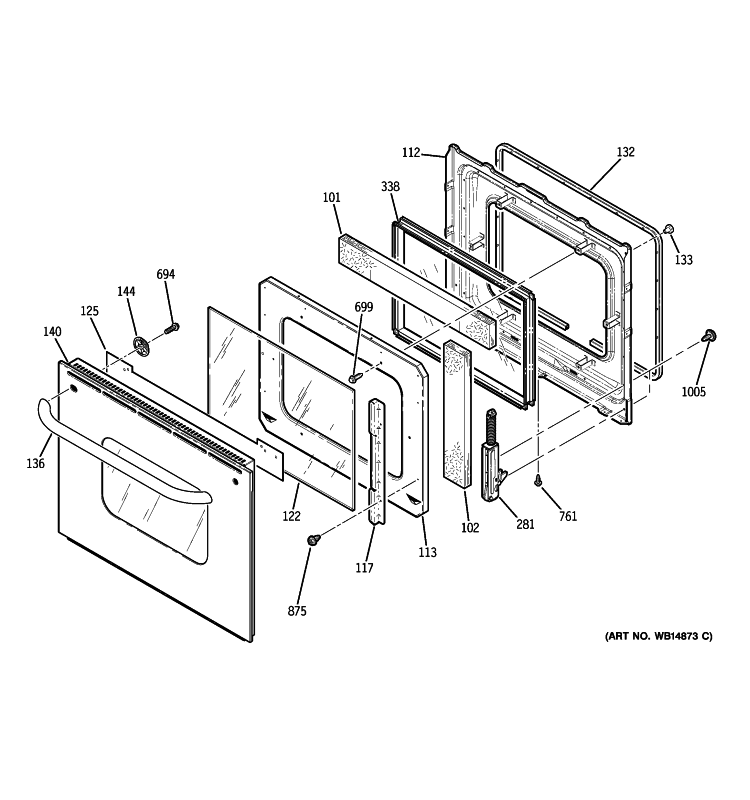 DOOR Diagram and Parts List for JKP30SP1SS  General Electric Wall Oven