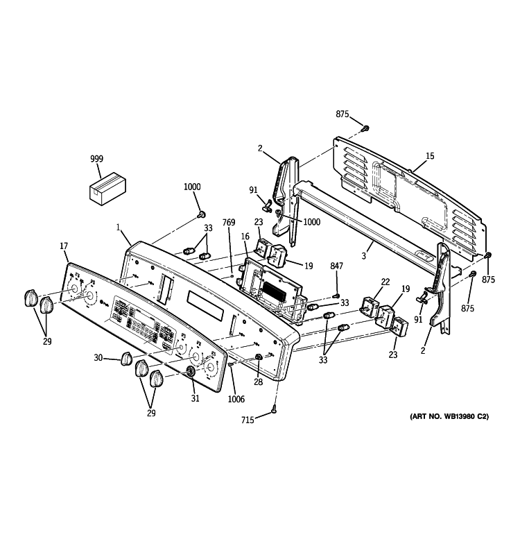 CONTROL PANEL Diagram and Parts List for PB970SM4SS  General Electric Range