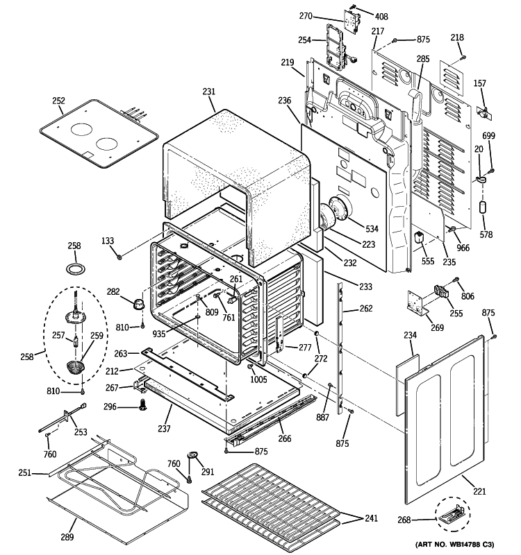 LOWER OVEN Diagram and Parts List for PB970SP2SS  General Electric Range