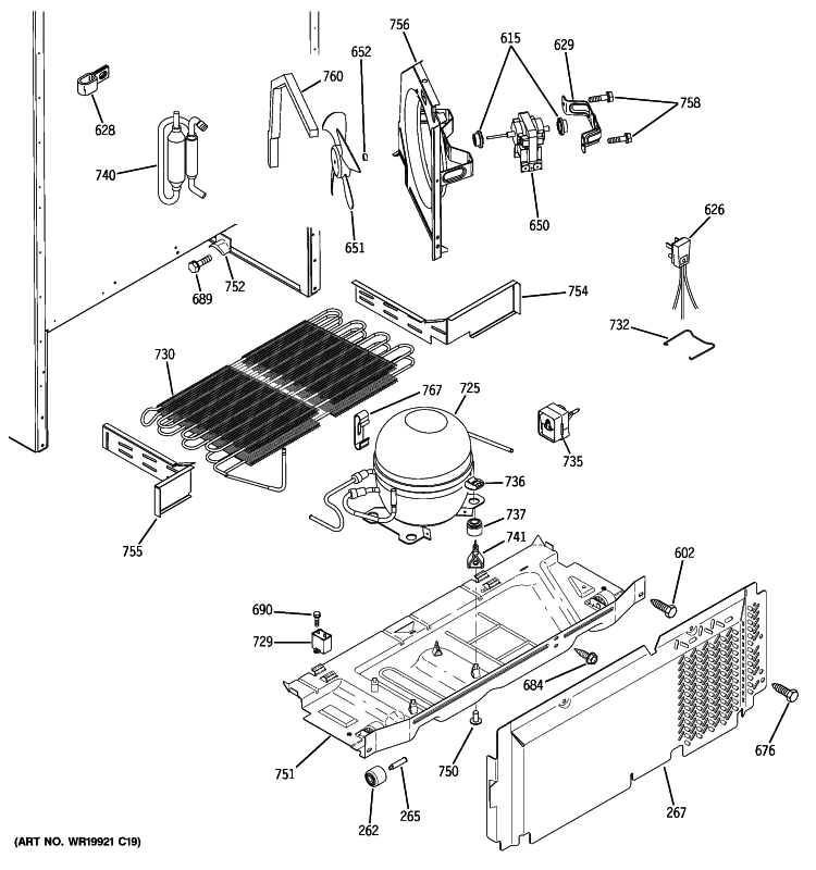 UNIT PARTS Diagram and Parts List for GTH18JLXCRBS  General Electric Refrigerator