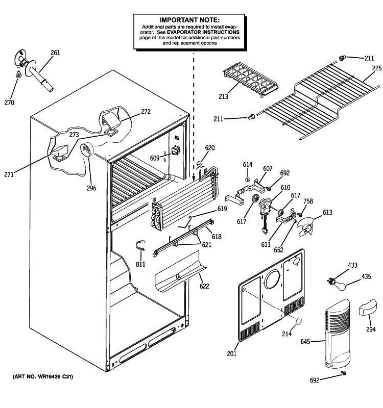 FREEZER SECTION Diagram and Parts List for GTH18SBXCRSS  General Electric Refrigerator