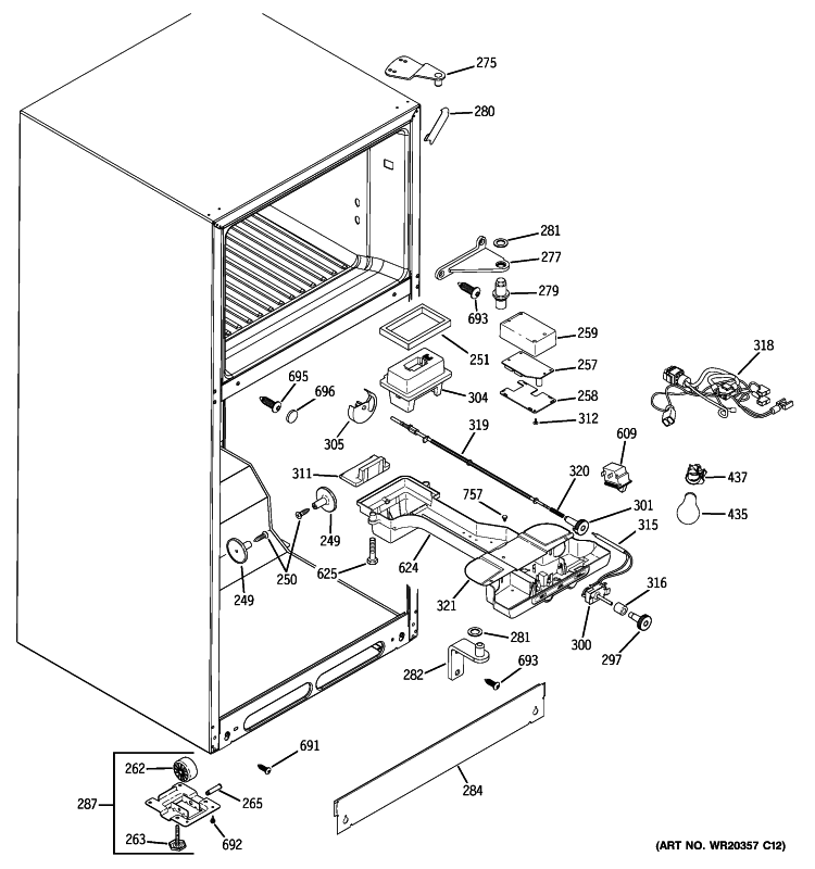 FRESH FOOD SECTION Diagram and Parts List for GTH18SBXCRSS  General Electric Refrigerator