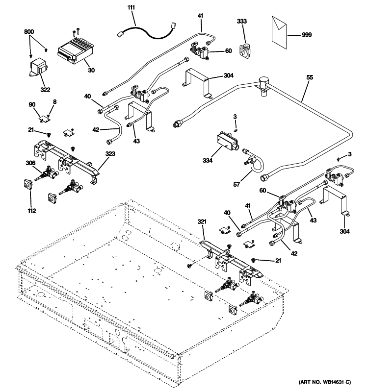 GAS & BURNER PARTS Diagram and Parts List for ZGU364LDP2SS  General Electric Cooktop