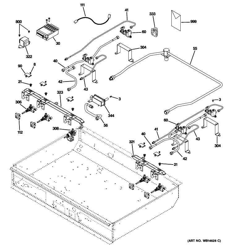 GAS & BURNER PARTS Diagram and Parts List for ZGU364NRP2SS  General Electric Cooktop