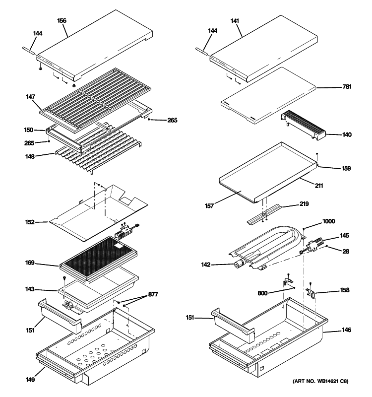 GRILL & GRIDDLE ASSEMBLY Diagram and Parts List for ZGU484LGP3SS  General Electric Cooktop