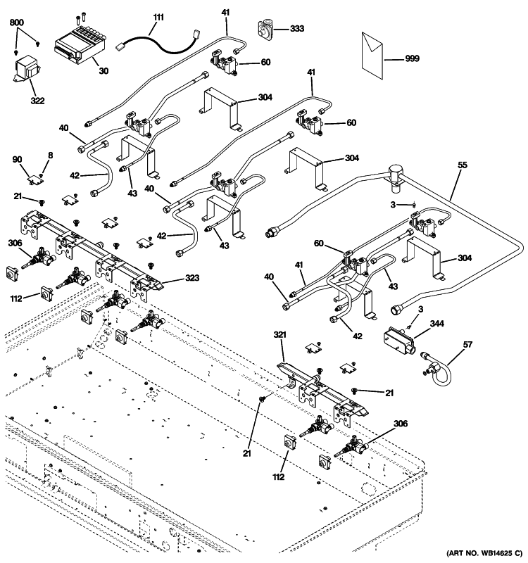 GAS & BURNER PARTS Diagram and Parts List for ZGU486NDP2SS  General Electric Cooktop