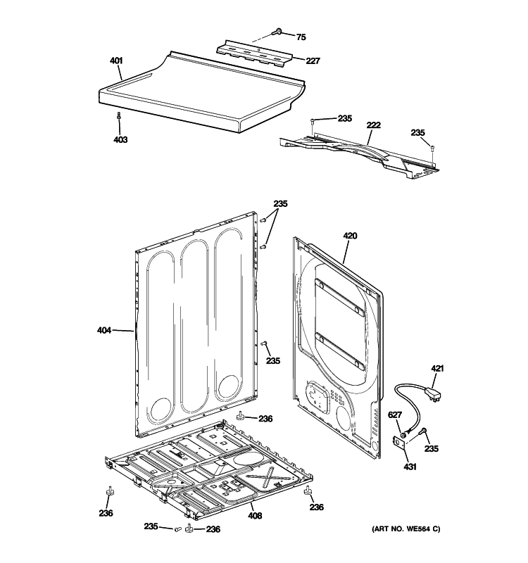 CABINET Diagram and Parts List for DISR473CG6WW  General Electric Dryer