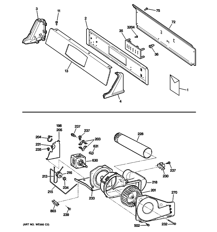 BACKSPLASH, BLOWER & MOTOR ASSEMBLY Diagram and Parts List for DNCD450GG8WC  General Electric Dryer