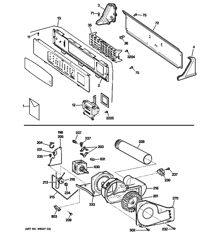BACKSPLASH, BLOWER & MOTOR ASSEMBLY Diagram and Parts List for DNCK440GG8WC  General Electric Dryer
