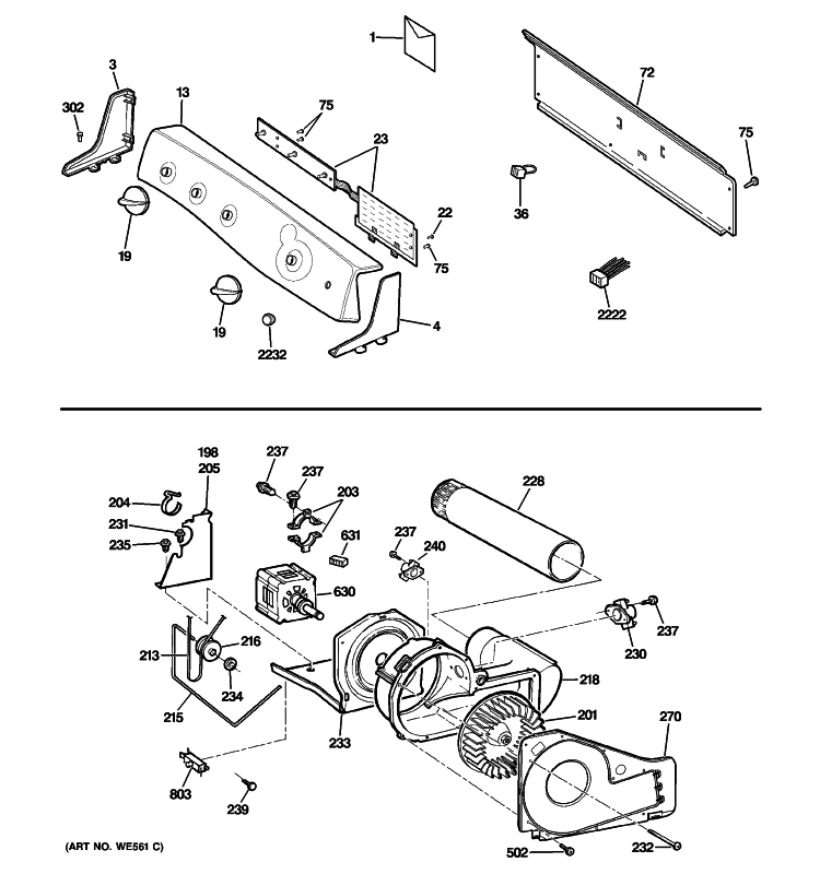 BACKSPLASH, BLOWER & MOTOR ASSEMBLY Diagram and Parts List for DPSE810EG7WT  General Electric Dryer