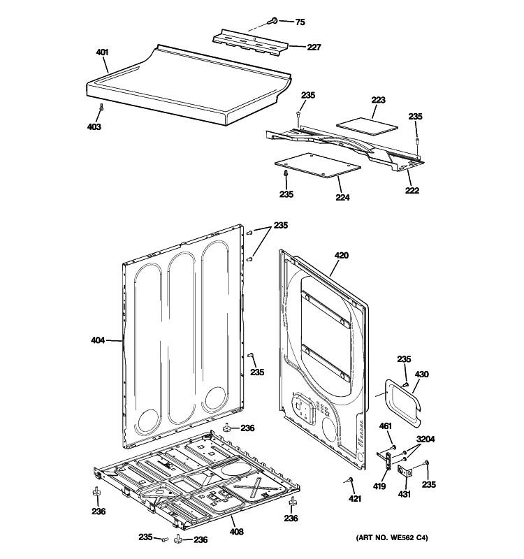 CABINET Diagram and Parts List for DRSR483EG7WW  General Electric Dryer