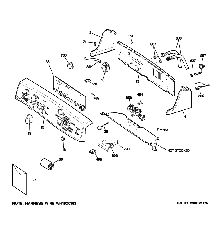 CONTROLS & BACKSPLASH Diagram and Parts List for GPRE8350K2WT  General Electric Washer