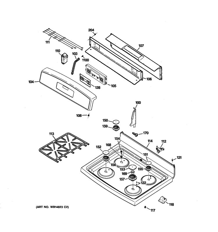 CONTROL PANEL & COOKTOP Diagram and Parts List for JGB300SEP2SS  General Electric Range