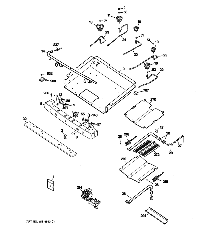 GAS & BURNER PARTS Diagram and Parts List for JGB400SEP2SS  General Electric Range