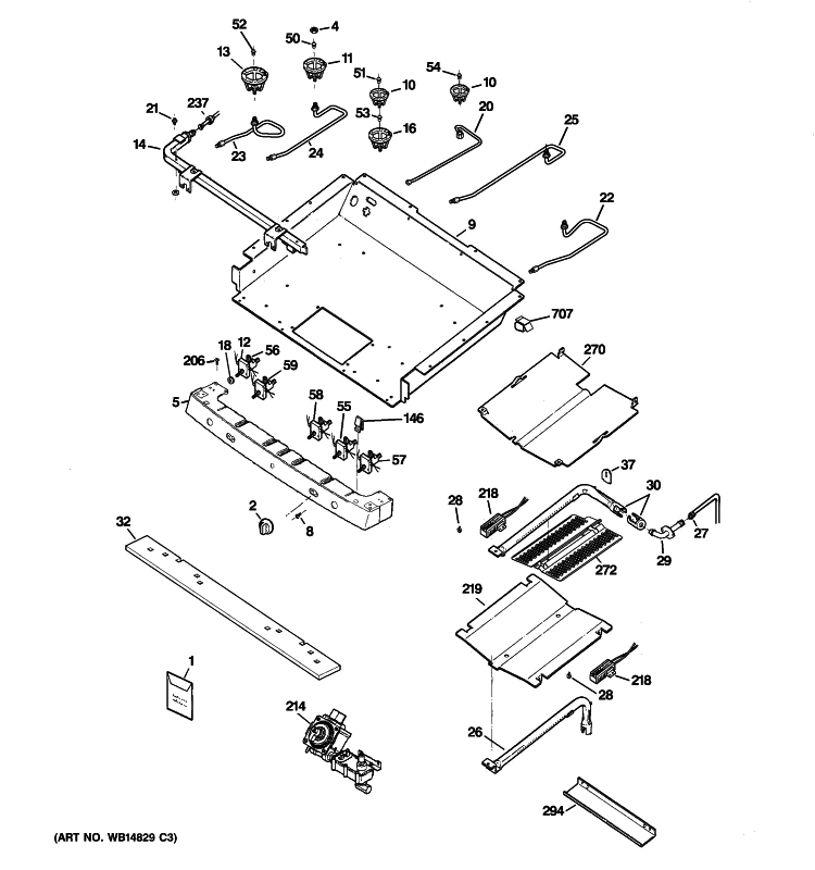 GAS & BURNER PARTS Diagram and Parts List for JGB500SEP1SS  General Electric Range