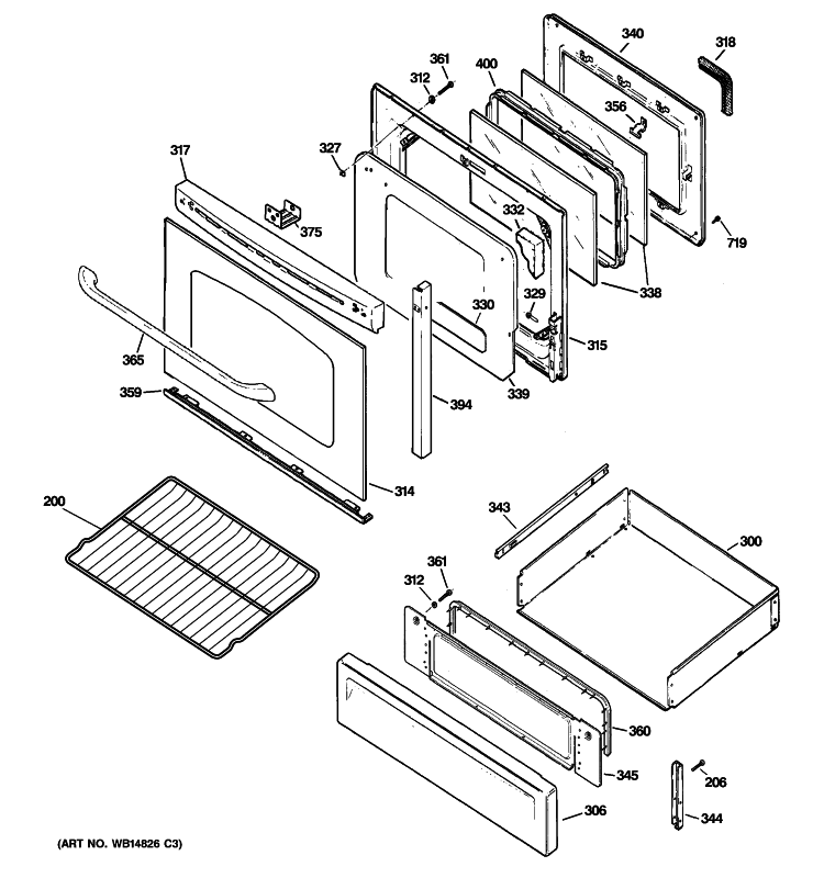 DOOR & DRAWER PARTS Diagram and Parts List for JGB820DEP1BB  General Electric Range