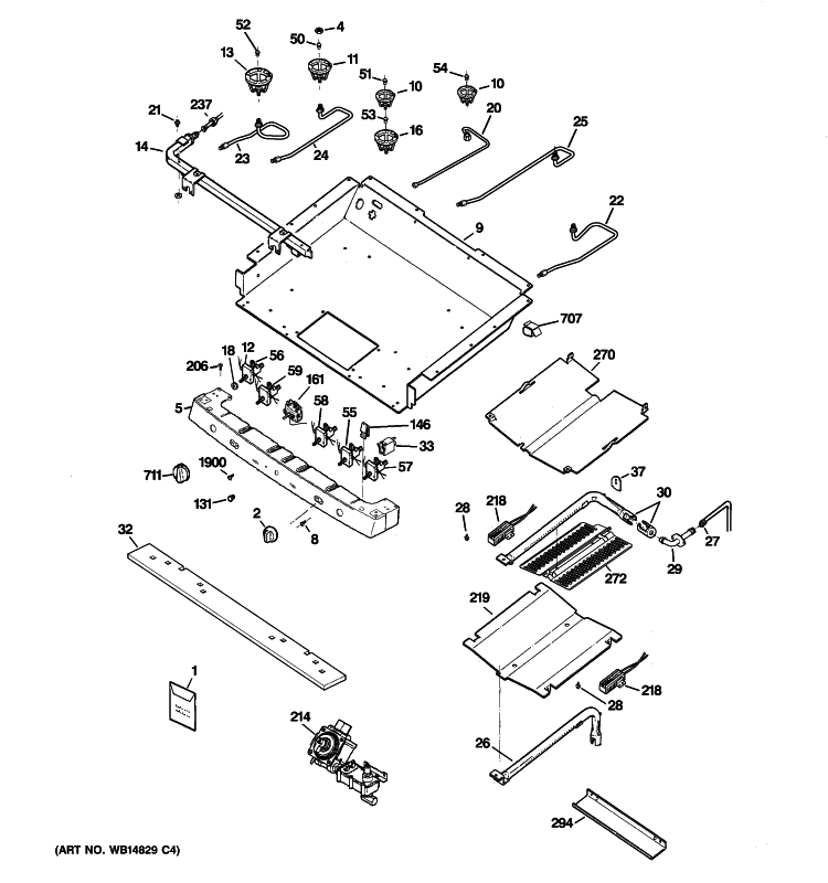 GAS & BURNER PARTS Diagram and Parts List for JGB820SEP1SS  General Electric Range