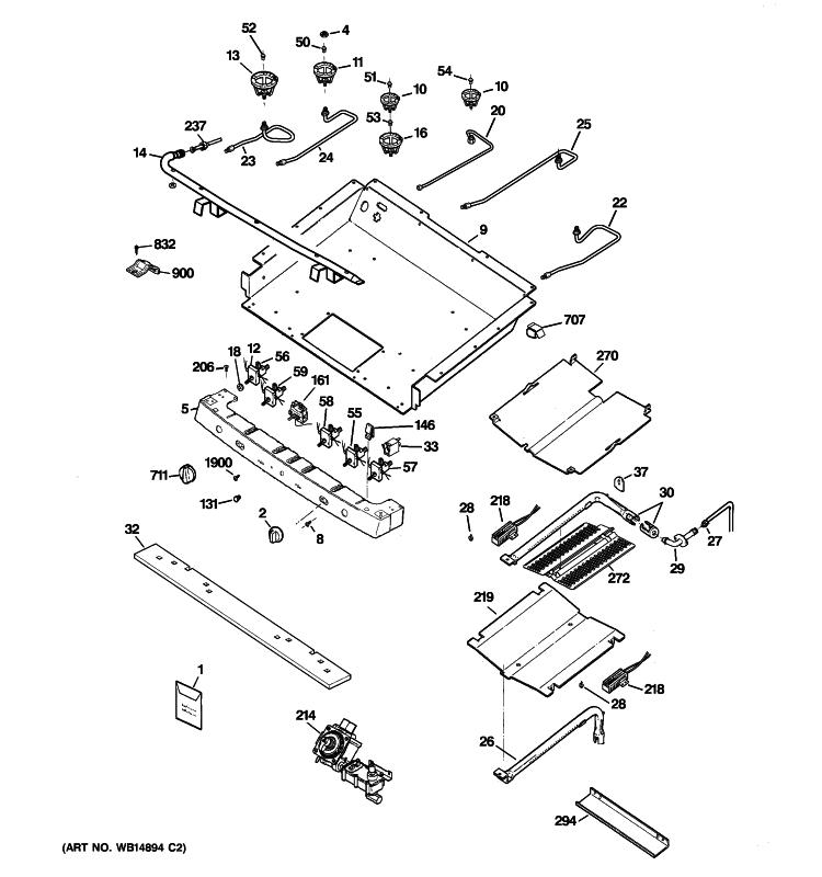 GAS & BURNER PARTS Diagram and Parts List for JGB900SEP2SS  General Electric Range