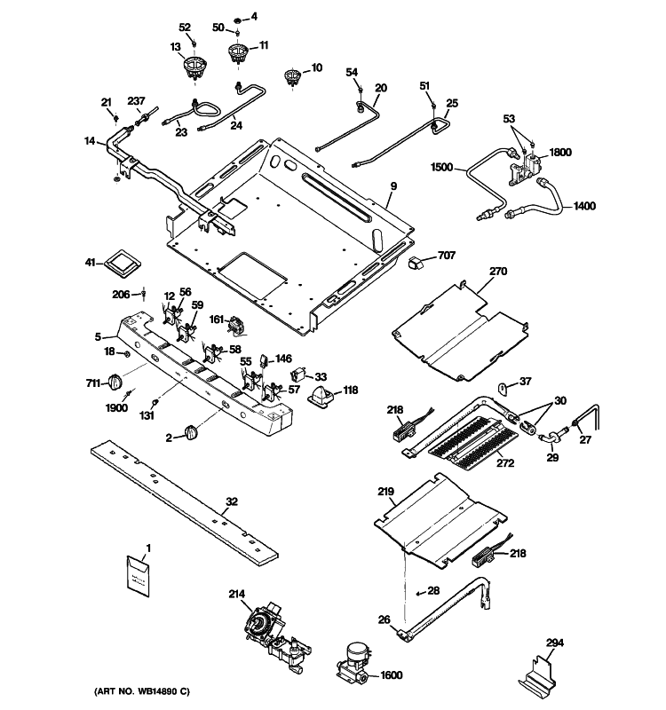 GAS & BURNER PARTS Diagram and Parts List for PGB975SEM4SS  General Electric Range
