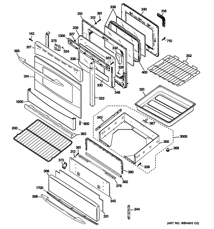 DOOR & DRAWER PARTS Diagram and Parts List for PGB975SEM4SS  General Electric Range