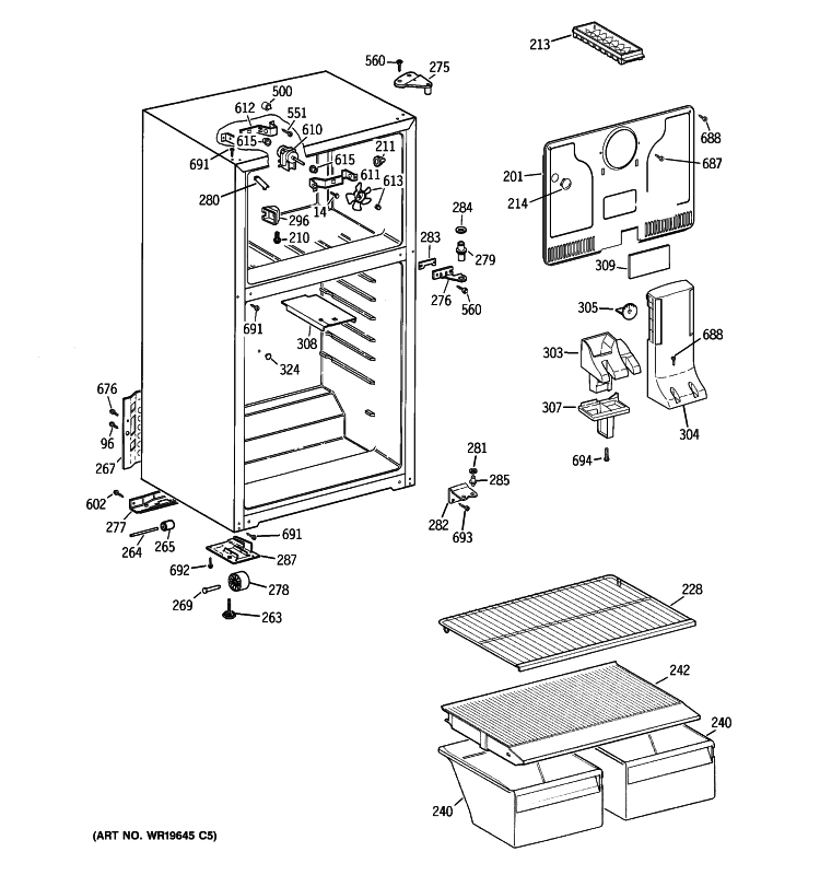 CABINET Diagram and Parts List for MTS17BBSELWW  General Electric Refrigerator