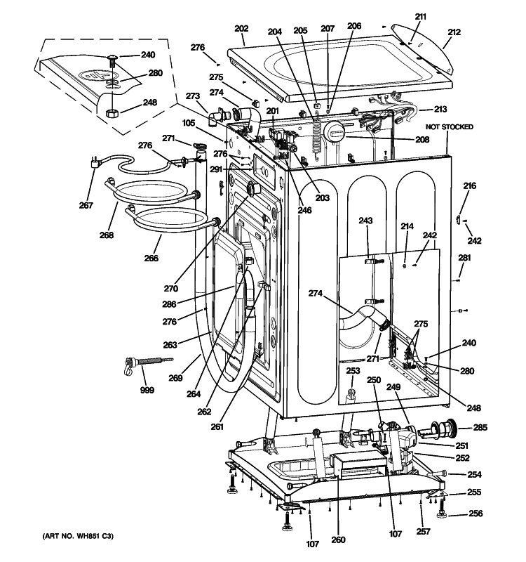 CABINET & TOP PANEL Diagram and Parts List for WBVH5200K0WW  General Electric Washer