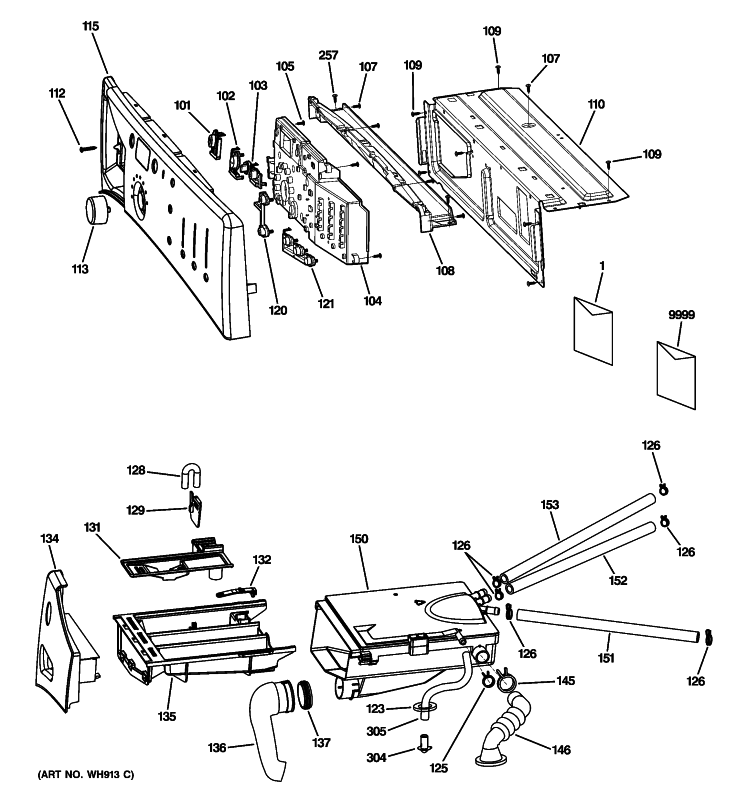 CONTROLS & DISPENSER Diagram and Parts List for WBVH5300K0WW  General Electric Washer