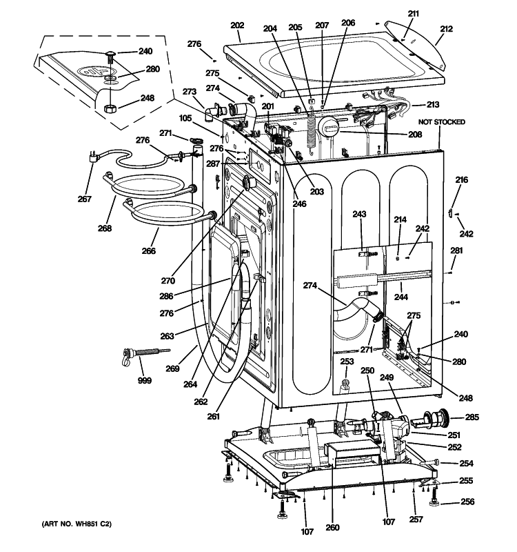 CABINET & TOP PANEL Diagram and Parts List for WCVH6400J0WW  General Electric Washer