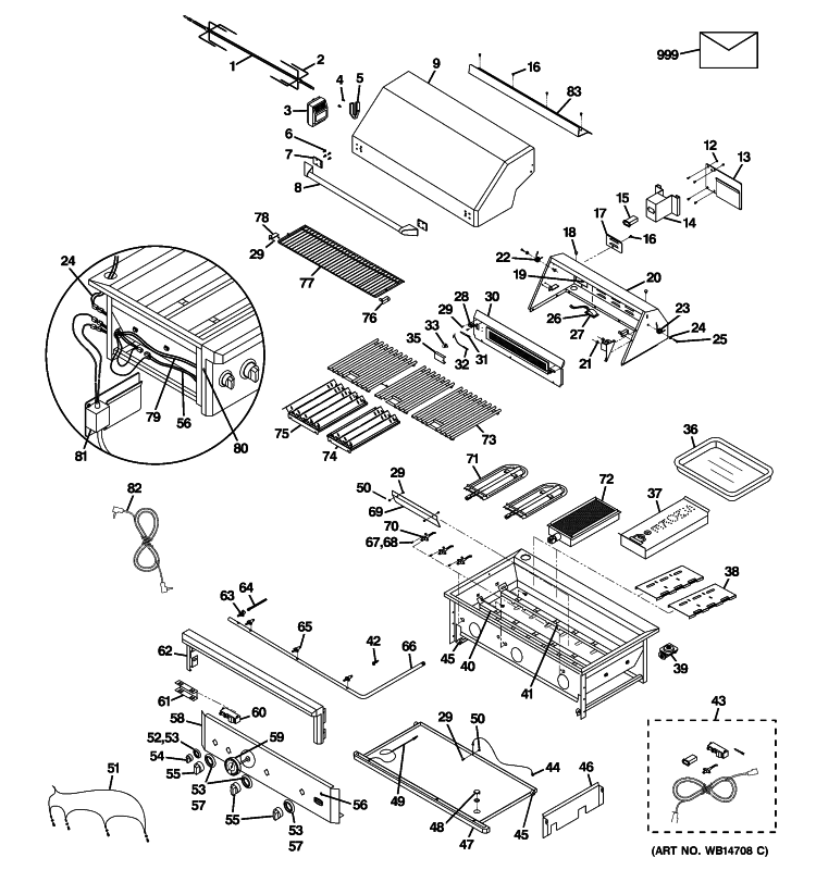 CONTROL PANEL & COOKTOP Diagram and Parts List for ZGG420NCP1SS  General Electric Grill
