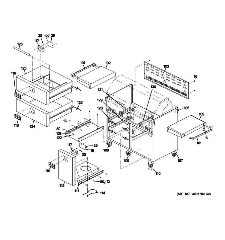 BODY PARTS Diagram and Parts List for ZGG420NCP1SS  General Electric Grill