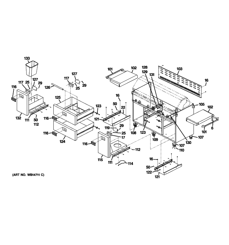 BODY PARTS Diagram and Parts List for ZGG540NCP1SS  General Electric Grill