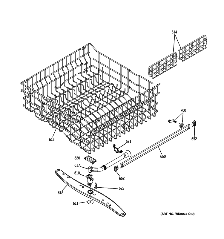 UPPER RACK ASSEMBLY Diagram and Parts List for GLD4209L25BB  General Electric Dishwasher