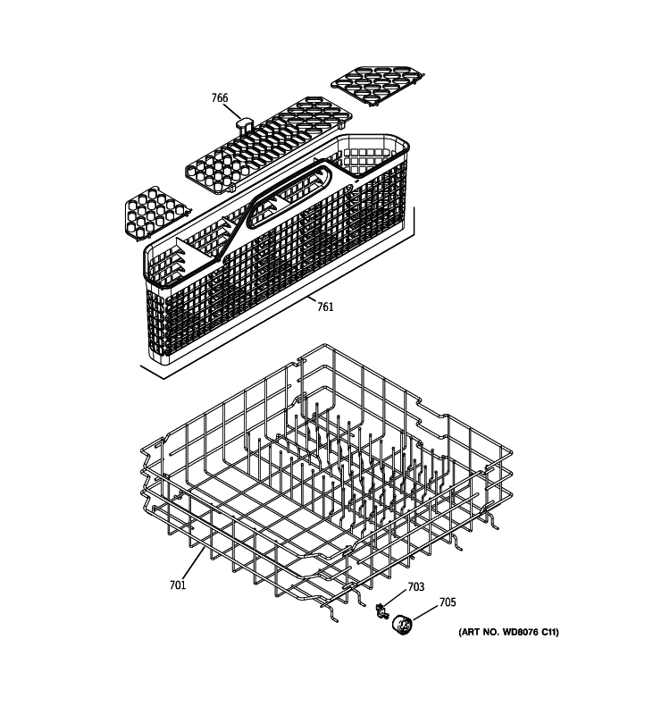 LOWER RACK ASSEMBLY Diagram and Parts List for GLD4209L25BB  General Electric Dishwasher