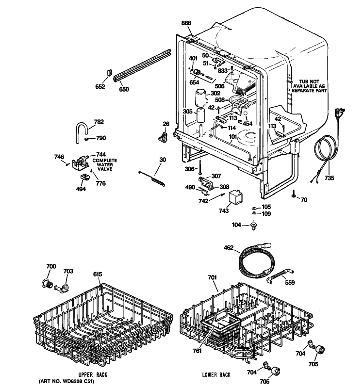 BODY PARTS Diagram and Parts List for GSD2101R00WW  General Electric Dishwasher
