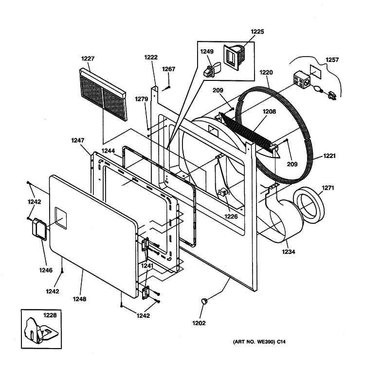 FRONT PANEL & DOOR Diagram and Parts List for DSXH43GF2WW  General Electric Dryer