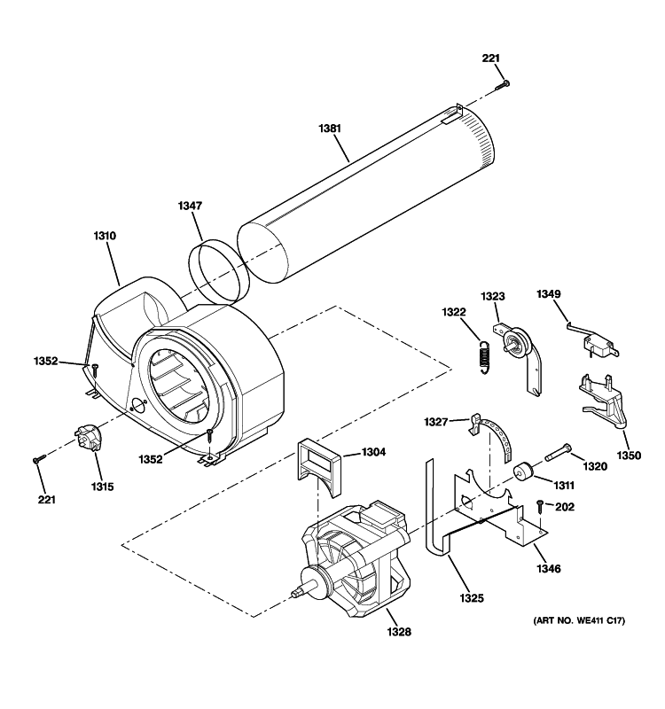 MOTOR Diagram and Parts List for DSXH43GF2WW  General Electric Dryer