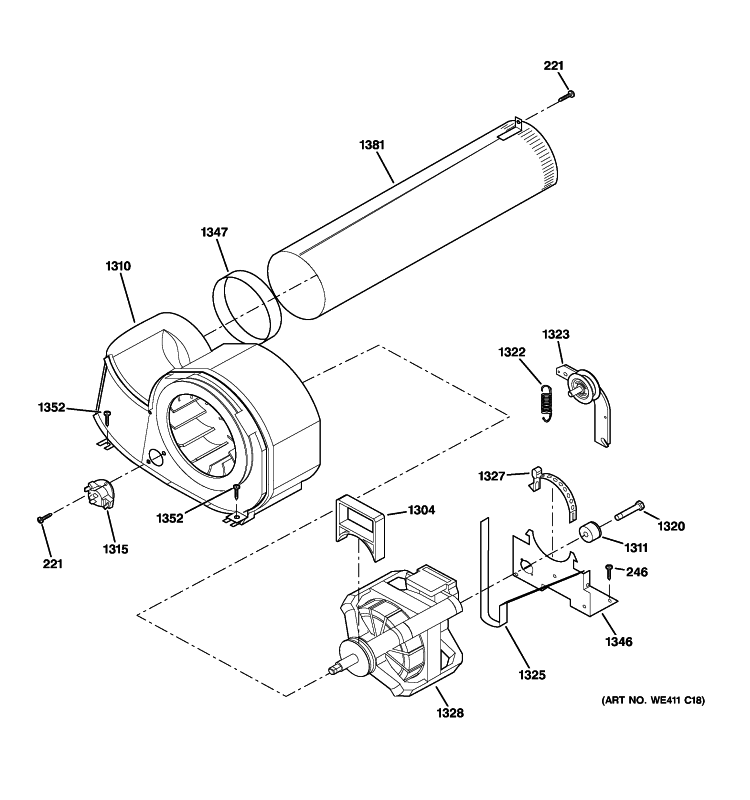MOTOR Diagram and Parts List for DSXH47GG3WW  General Electric Dryer