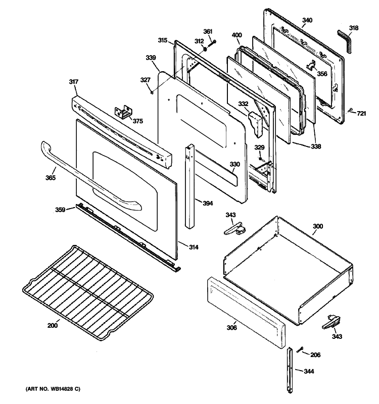 DOOR & DRAWER PARTS Diagram and Parts List for JGB500DEP1WW  General Electric Range