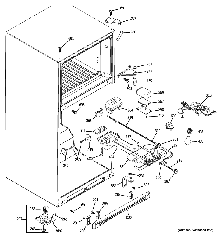 FRESH FOOD SECTION Diagram and Parts List for GTH18KBXARWW  General Electric Refrigerator
