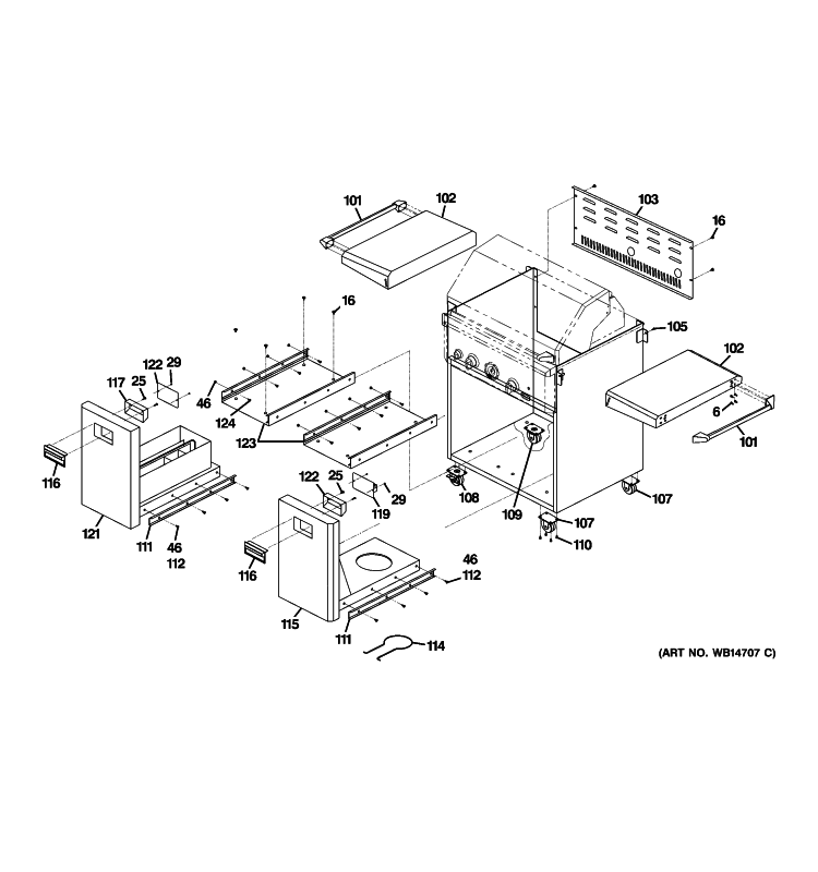 BODY PARTS Diagram and Parts List for ZGG300LCP1SS  General Electric Grill