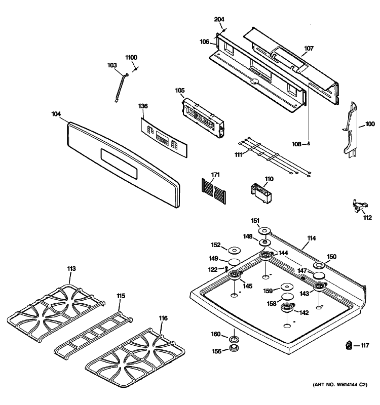 CONTROL PANEL & COOKTOP Diagram and Parts List for PGB928SEM3SS  General Electric Range