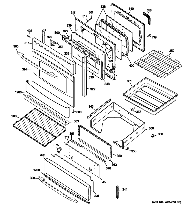 DOOR & DRAWER PARTS Diagram and Parts List for PGB928SEM3SS  General Electric Range