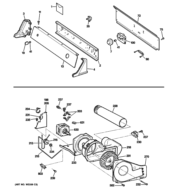BACKSPLASH, BLOWER & MOTOR ASSEMBLY Diagram and Parts List for NISR333DTGWW  Hotpoint Dryer