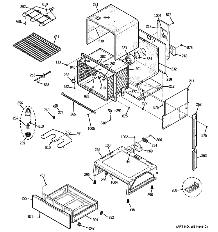 BODY PARTS Diagram and Parts List for JSP42SN2SS  General Electric Range