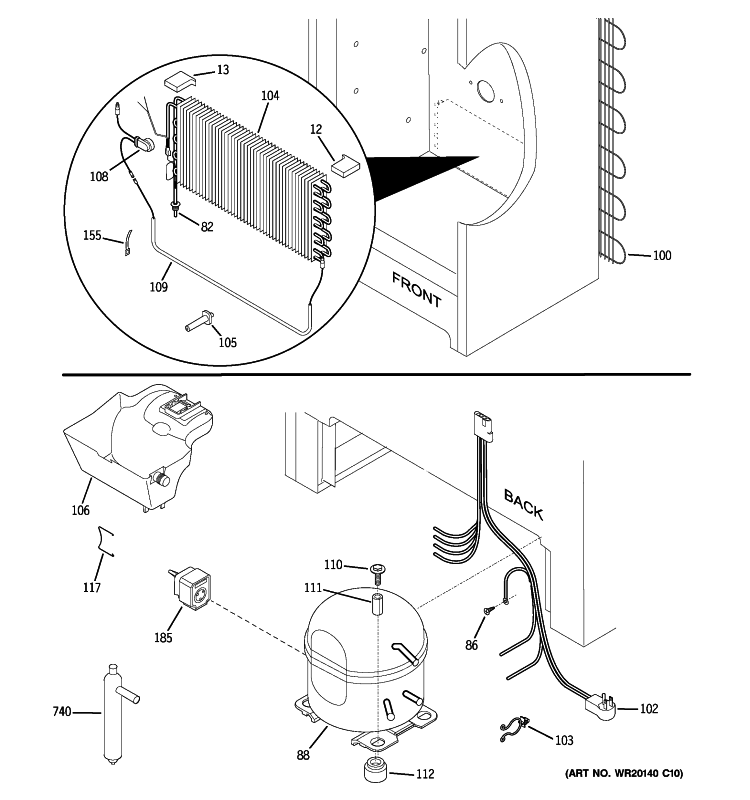 UNIT PARTS Diagram and Parts List for FUF14DVCRWW  General Electric Freezer