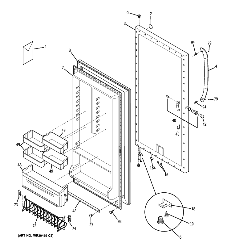 FREEZER DOOR Diagram and Parts List for FUM17SVBRWW  General Electric Freezer