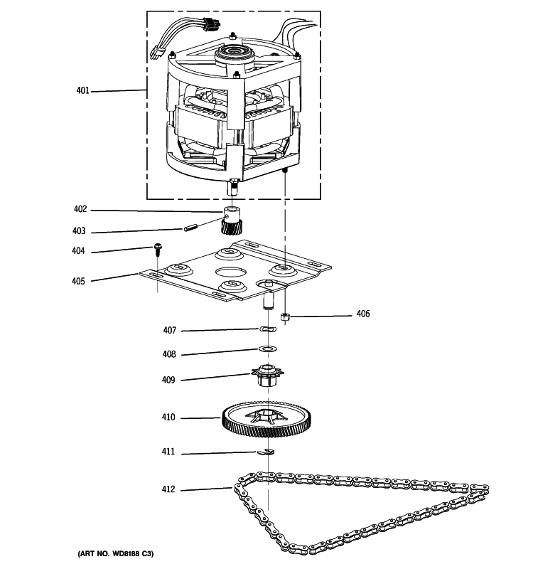 MOTOR & DRIVE PARTS Diagram and Parts List for GCG1500R0BB  General Electric Trash Compactor