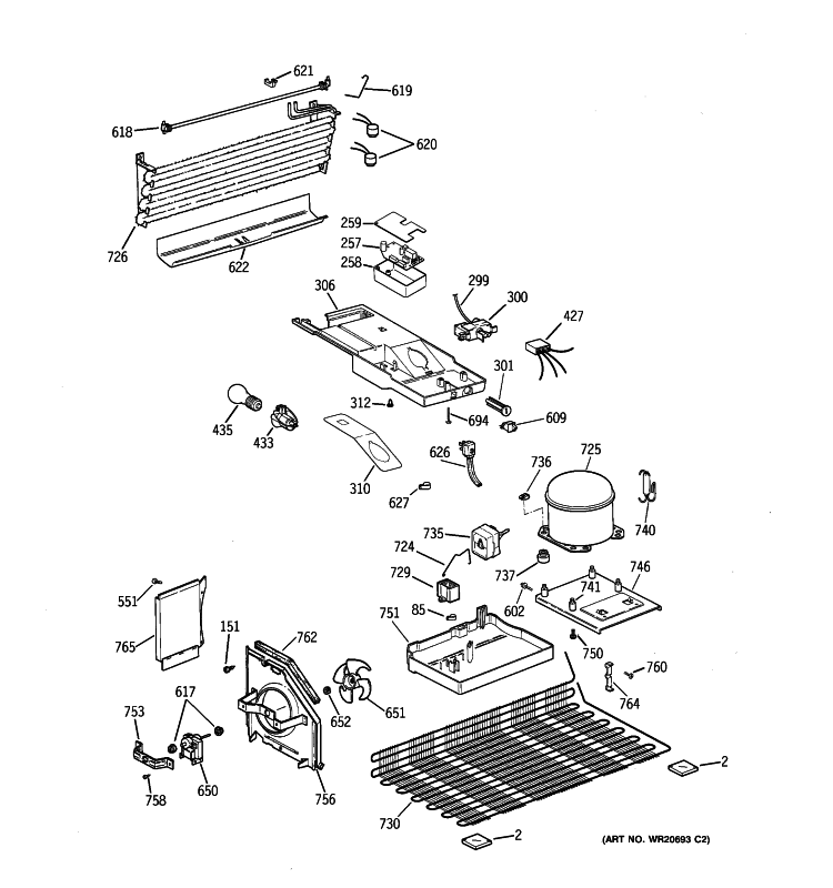 UNIT PARTS Diagram and Parts List for GTH16BBXZLCC  General Electric Refrigerator
