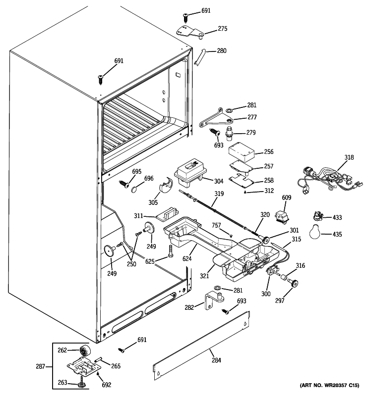FRESH FOOD SECTION Diagram and Parts List for GTH18IBXARBB  General Electric Refrigerator